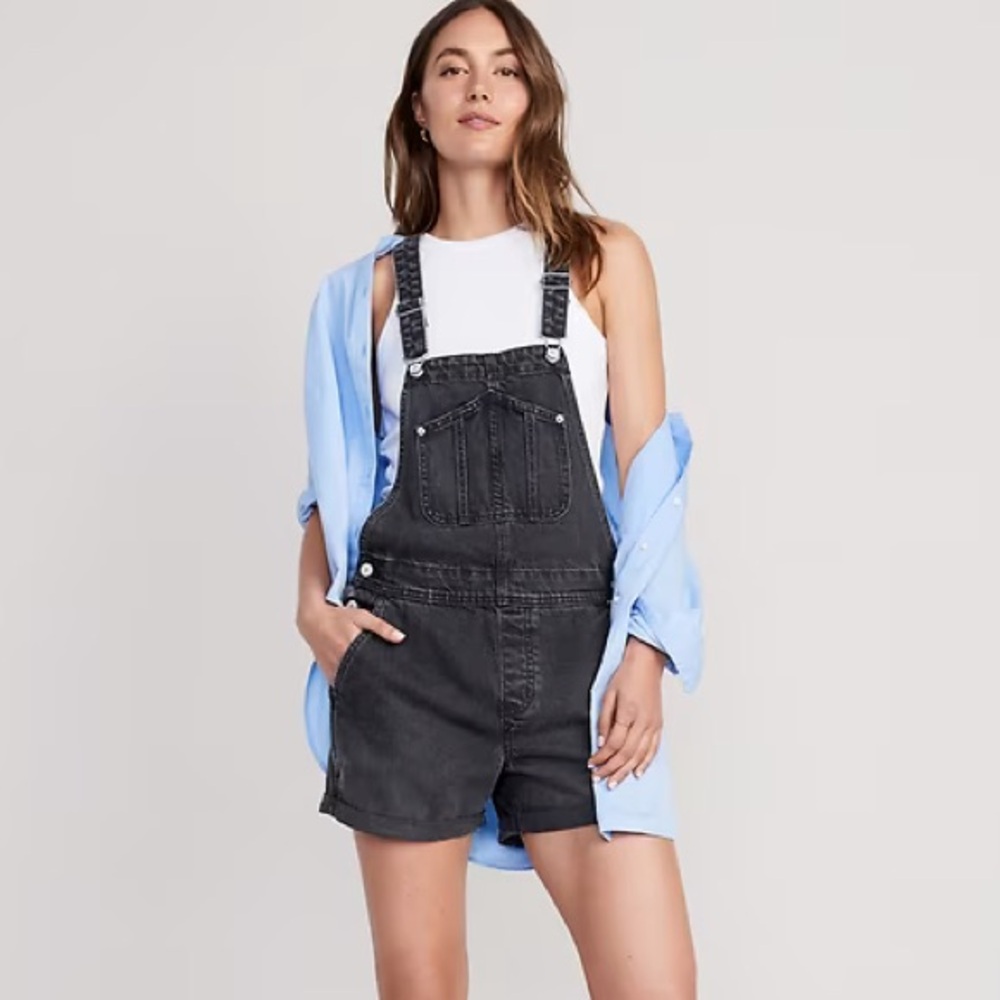 Old Navy Black Denim Short Overalls